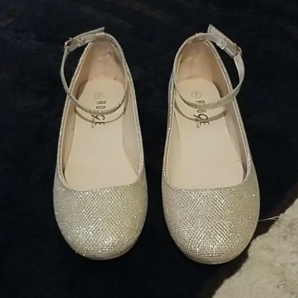 Gold sparkly glitter flats with strap